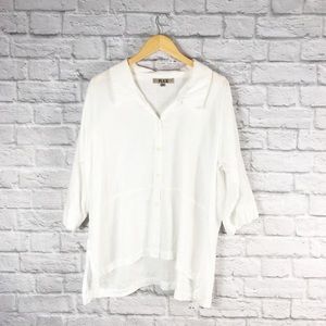 Flax White Linen Button Up Tunic Top